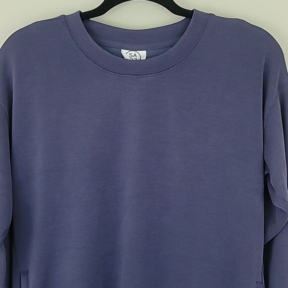 SAGE Collective Blue Long Sleeve Oversized Crew Neck Top with Pockets.Size Small - Picture 3 of 9
